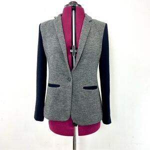 J. Crew Gray Navy Wool Cotton Blend Blazer Size 4 Lightweight Unstruckted